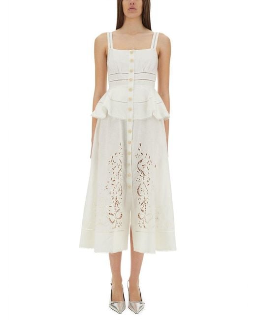 Self-Portrait Women's White Peplum Midi Dress