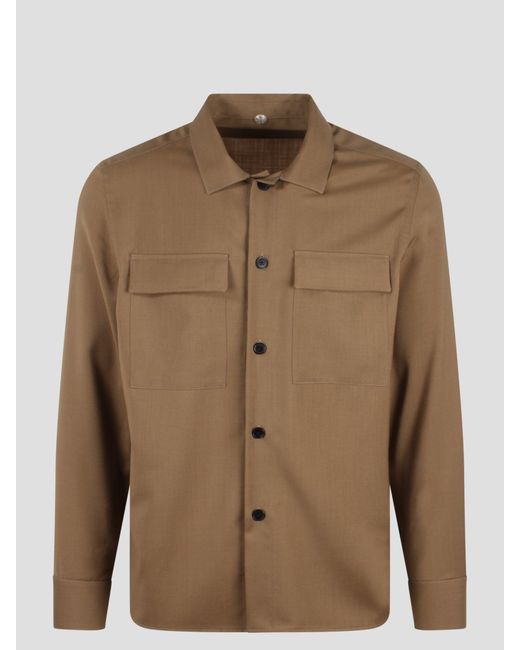 Tropical wool shirt jacket di Low Brand in Brown da Uomo