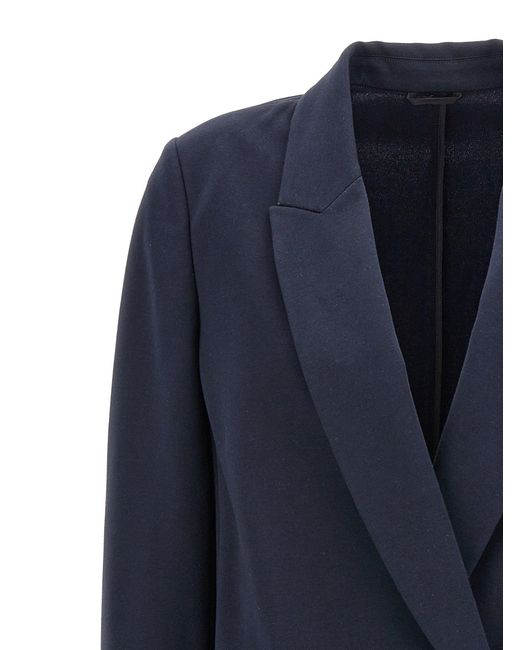 Brunello Cucinelli Blue Double-Breasted Jersey Blazer