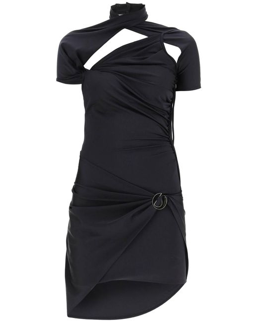 Coperni Black Draped Mini Dress With Cut Outs And Logo Detail