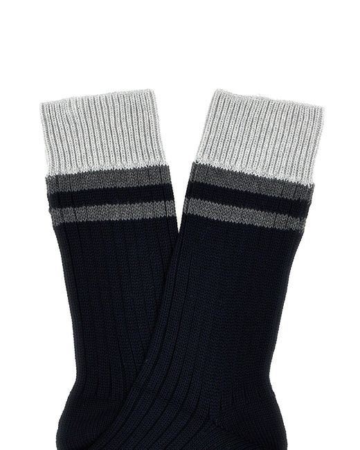 Brunello Cucinelli Black Striped Cotton Socks for men