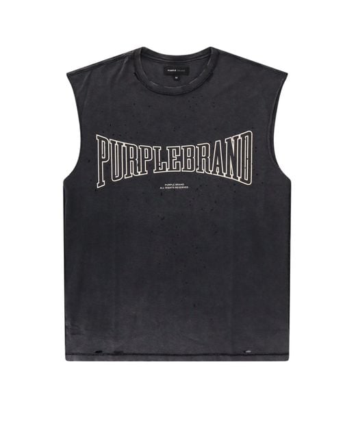 Purple Brand Black Cotton Tank Top With Printed Logo On The Front for men