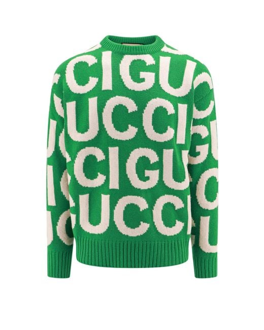 Gucci Green Logo-intarsia Relaxed-fit Wool-knit Jumper for men