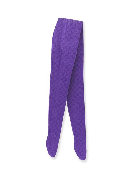 Gucci Purple Nylon Tights With All-Over Gg Motif