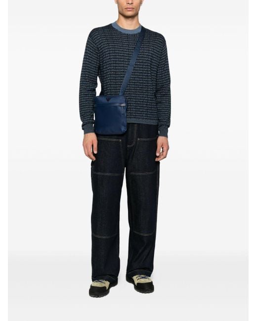 Emporio Armani Blue Logo-Print Wool Sweater for men