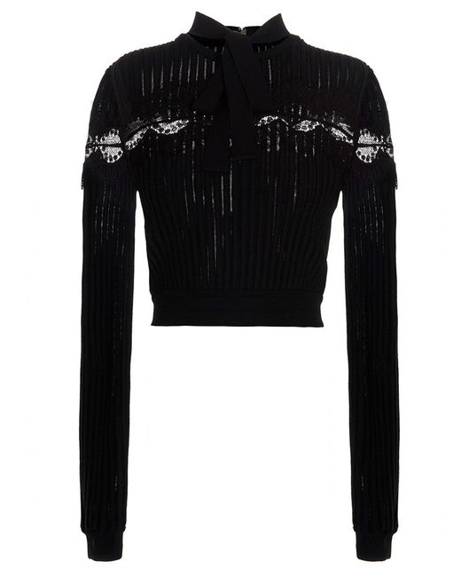 Elie Saab Black Bow Lace Sweater Top Tops