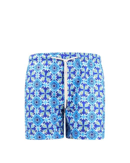 Peninsula Blue Recycled Nylon Swim Trunk With All-over Print for men