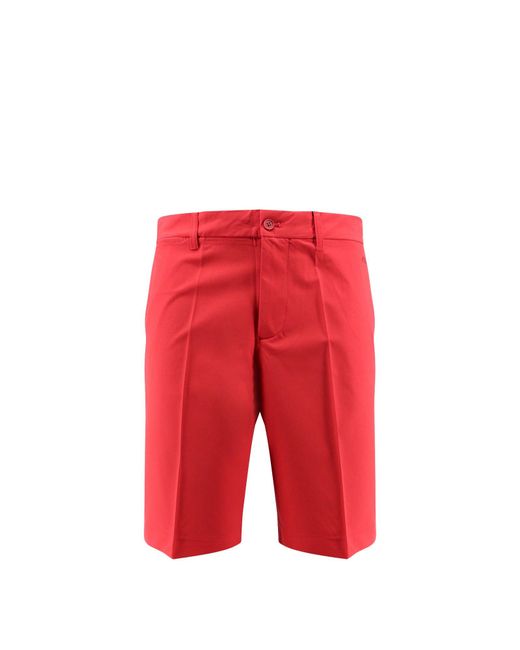 J.Lindeberg Red Technical Fabric Bermuda Shorts With Logo Patch for men