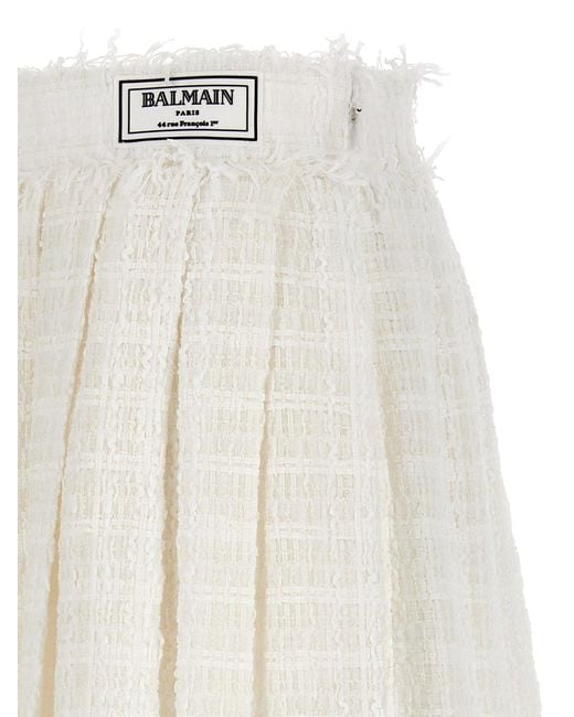 Balmain White Tweed Skater Skirt Skirts