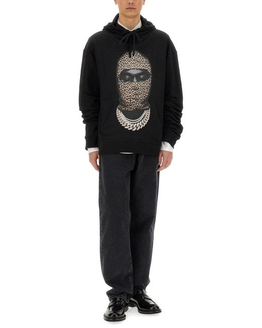 Ih Nom Uh Nit Black Leopard Mask Print Sweatshirt for men