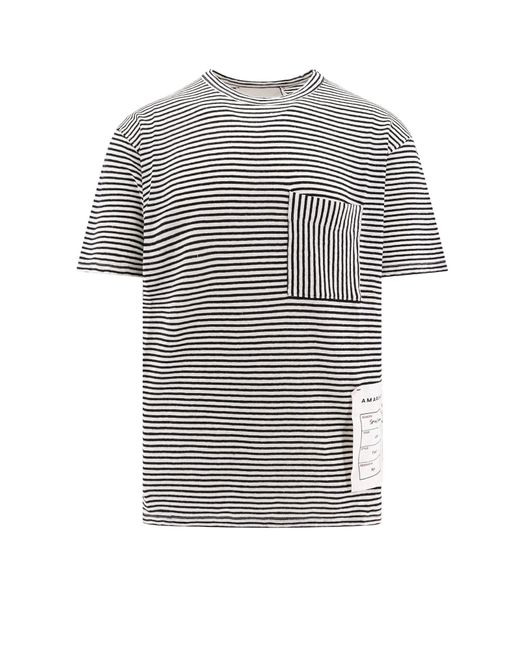 Amaranto Gray Linen And Cotton T-shirt With Striped Motif for men