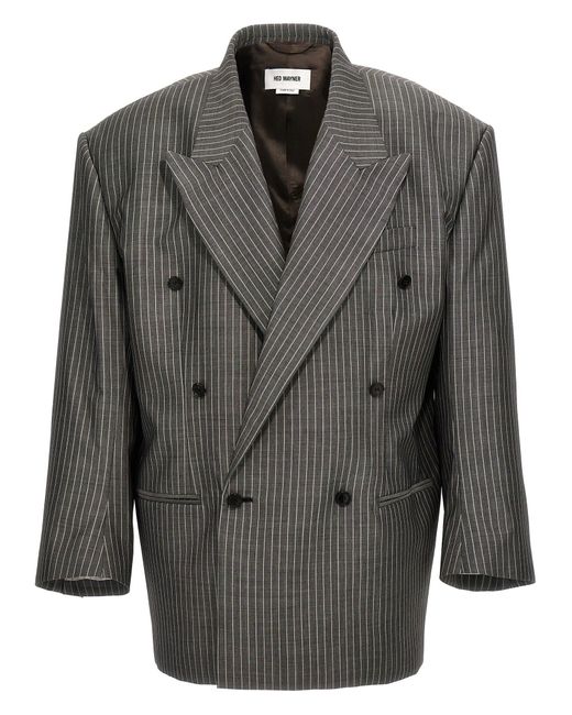 Pinstriped Double-Breasted Blazer Grigio di Hed Mayner in Gray da Uomo