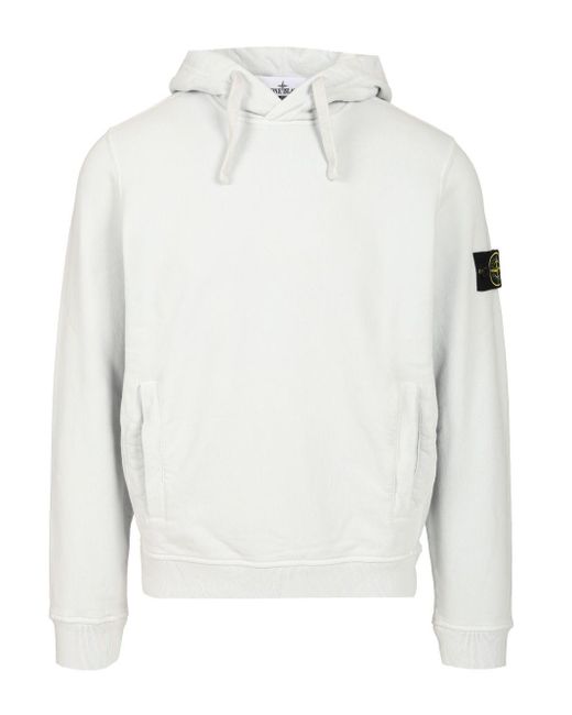Stone Island White Organic Cotton Hoodie Sweatshirts for men