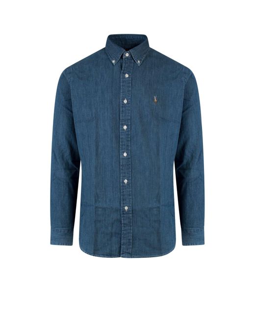 Camicia in denim con logo ricamato di Polo Ralph Lauren in Blue da Uomo