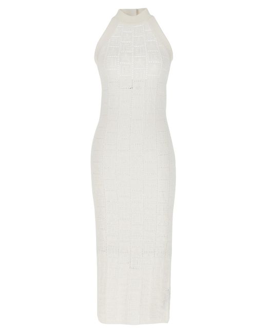Balmain White Monogrammed Knit Dress Dresses
