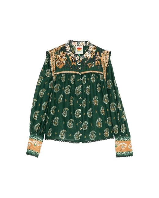 Farm Rio Green Tayla Paisley-Print Shirt