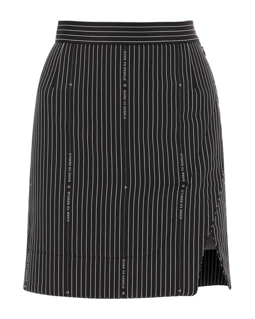 Vivienne Westwood Black 'rita' Wrap Mini Skirt With Pinstriped Motif
