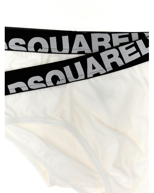 2-Pack Elastic Logo Briefs Intimo Bianco/Nero di DSquared² in White da Uomo
