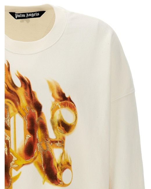 Palm Angels White Burning Monogram Sweatshirt for men