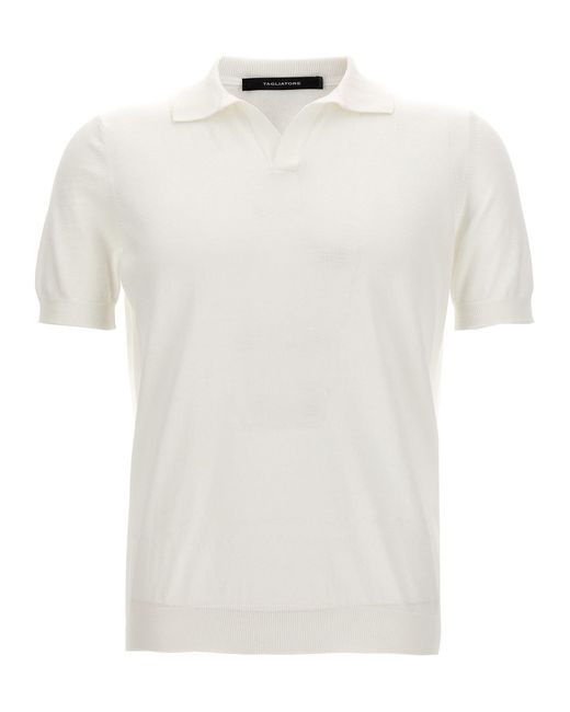 Tagliatore White Knitted Polo Shirt for men