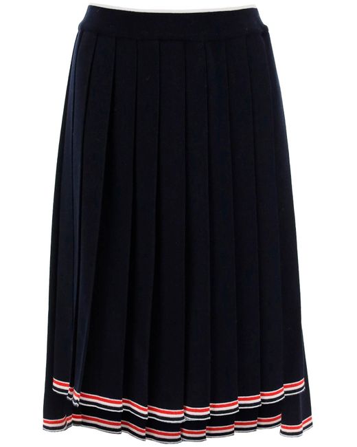 Thom Browne Blue Knitted Pleated Midi Skirt
