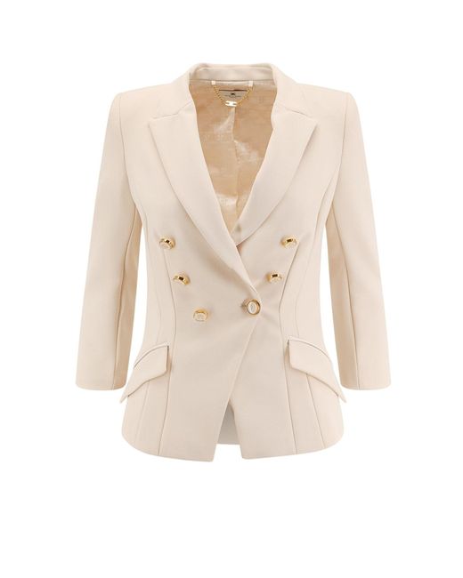 Elisabetta Franchi White Fitted Blazer With Logoed Buttons