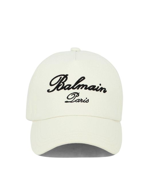 Balmain White Signature Embroidered Cap