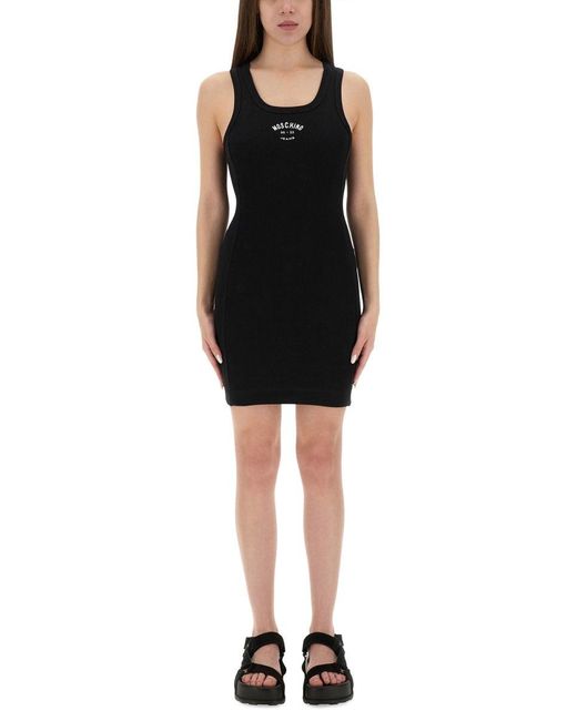 Moschino Black Ribbed Tank Dress With Logo Detail