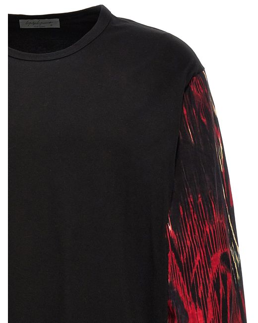 Contrast Sleeve T Shirt Nero di Yohji Yamamoto in Black da Uomo