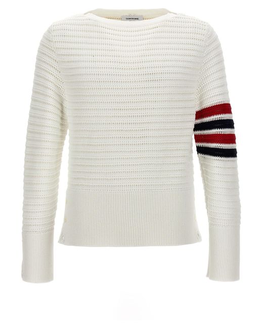 Thom Browne White 'Faux Crochet Stitch' Sweater for men