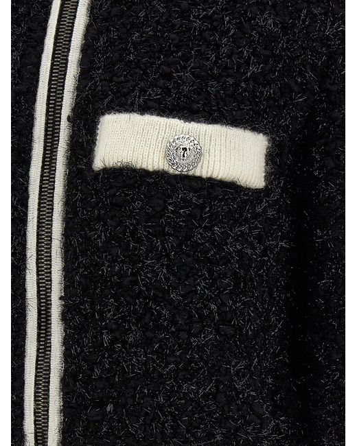 Balmain Black Furry Tweed Jacket Casual Jackets, Parka