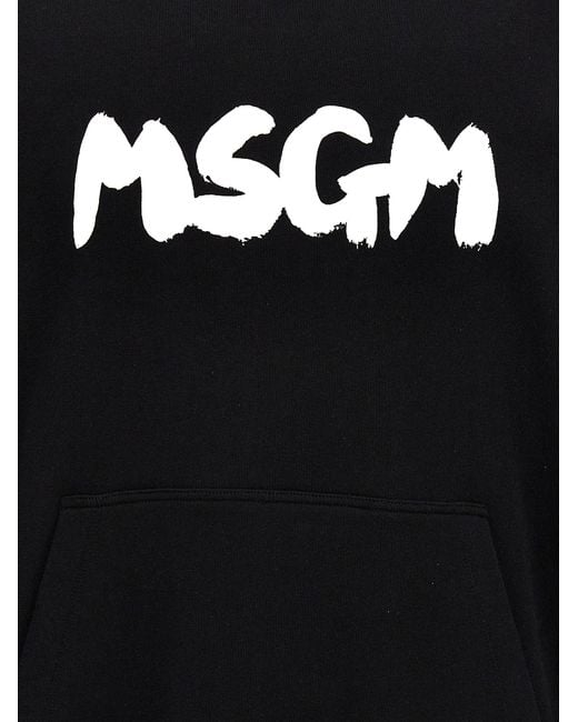 MSGM Black 'Logo Brush' Hoodie for men