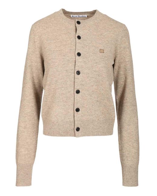 Acne Natural Crew Neck Wool Cardigan Knitwear Grey