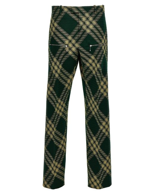 Pantalone lana check di Burberry in Green da Uomo