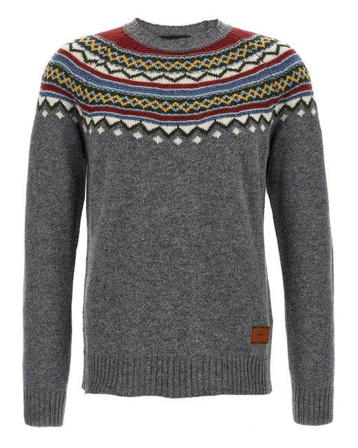 DSquared² Gray Intricate Intarsia Wool Sweater for men