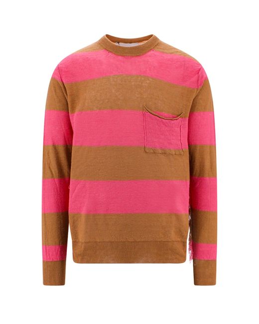 Amaranto Pink Hemp Sweater With Fringed Details for men