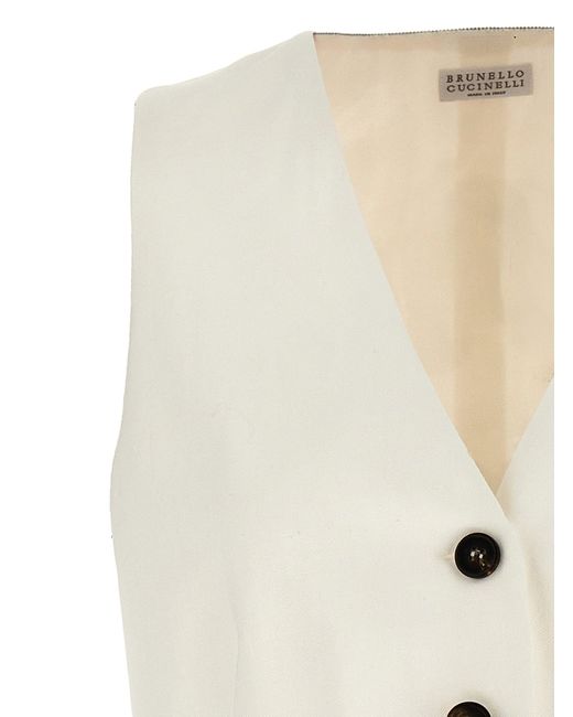 Viscose Vest Gilet Bianco di Brunello Cucinelli in Natural
