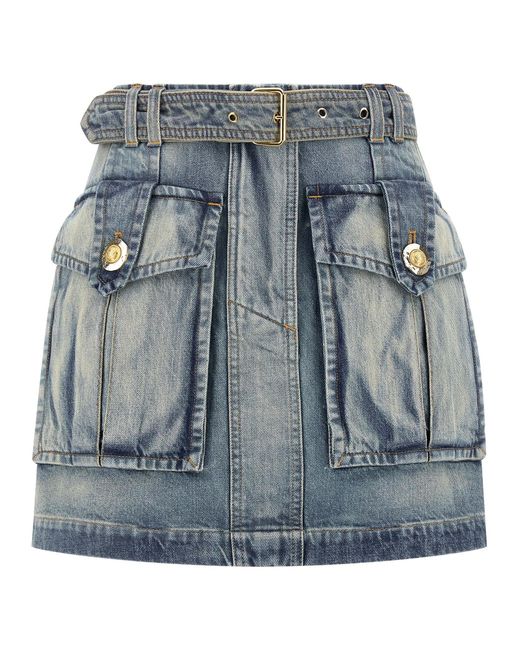 Balmain Blue Cargo Pocket Skirt