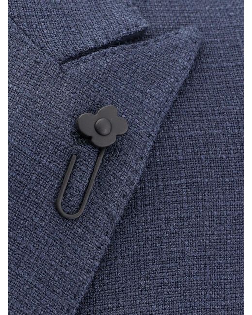 Lardini Blue Double-Breasted Silk Blazer for men