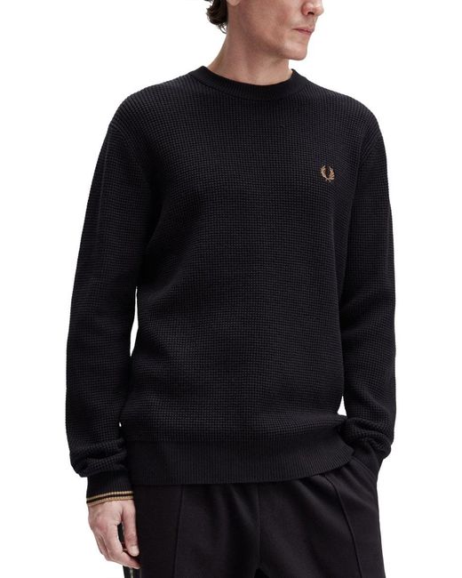 Fred Perry Black Textured Knit Sweater With Embossed Pattern for men