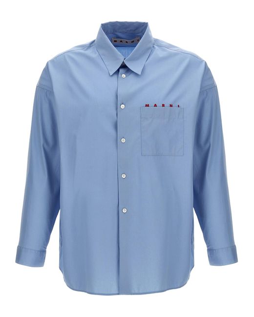 Marni Blue Boxy Shirt With Italian Collar for men