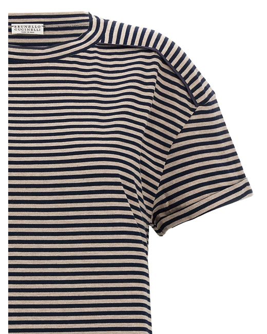 Striped T Shirt Multicolor di Brunello Cucinelli in Black