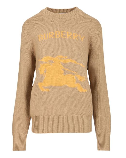 Burberry Natural Wool And Cashmere Sweater With Ekd Knitwear