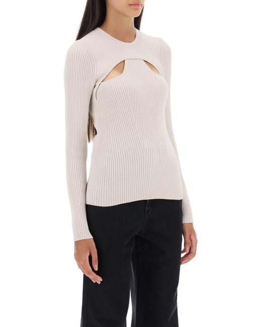 Isabel Marant Natural 'zana' Cut-out Sweater In Ribbed Knit