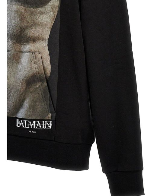 Balmain Black Printed Hoodie for men