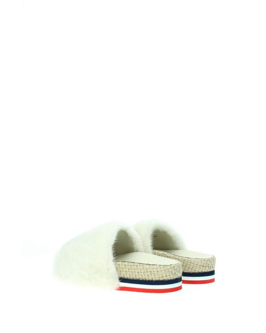 Moncler White Slippers And Clogs Evelyne Fur Beige