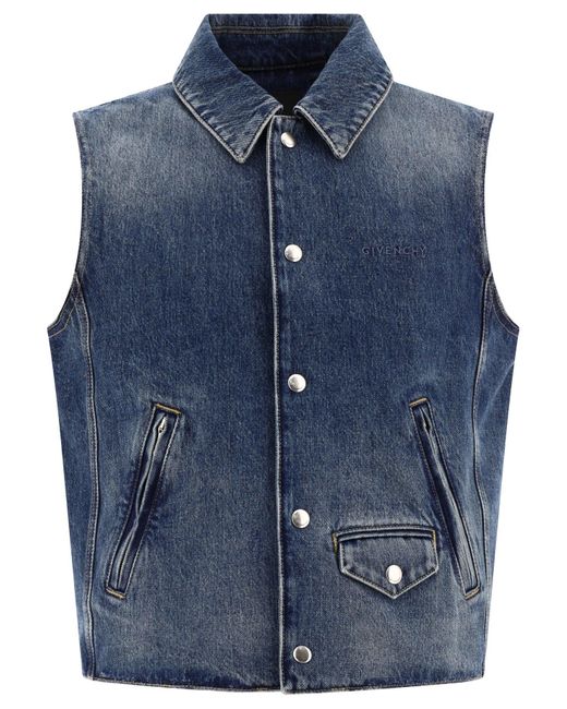 Givenchy Blue Sleeveless Flap-pocket Denim Vest for men