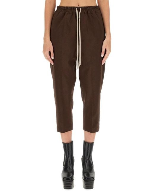 Pantalone Drawstring Astaires Cropped di Rick Owens in Brown