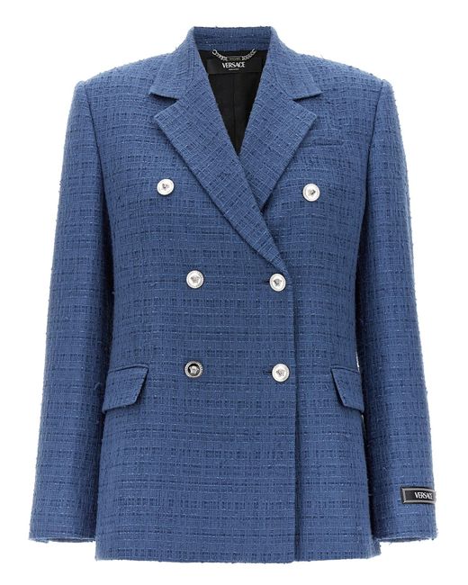 Bouclè Tweed Blazer Blazer And Suits Blu di Versace in Blue