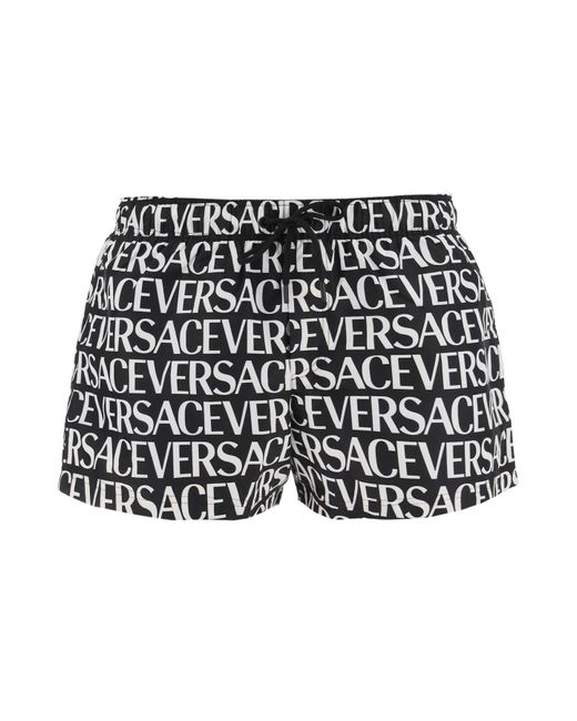 Versace Black Logo Print Swimming Trunks for men